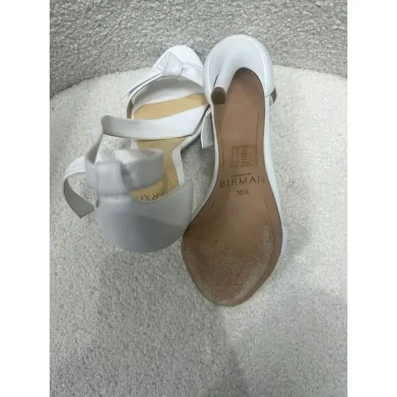Alexandre Birman White Leather Heels with Bow Detail Size 35.5